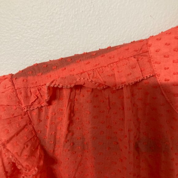 J CREW Ruffle Trim V-Neck Popover in Clip Dot Size Large NEW NWT Coral  Fall - Picture 6 of 9